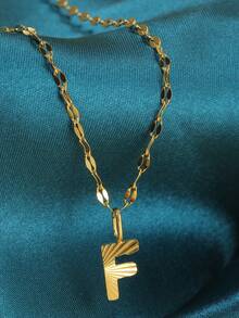 Magic Fish 1個金色不銹鋼唇形項鍊,附有a-z26英文字母吊墜,適用於名字首字母、情人節、新年贈禮 - 金黃色 - 查看 17