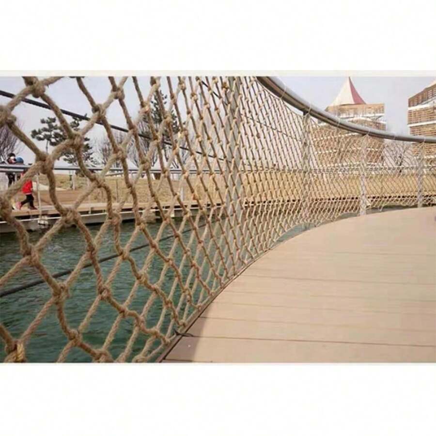 1pc 1*4m Jute Rope Net For Climbing, Ceiling Protection, Bar/Restaurant Partition, Vintage Decorative Grid, Anti-Falling Net, Rock Climbing Net, 4mm Rope Diameter, High-Altitude Net, Braided Mesh, Hanging Net - Yellow - View 1