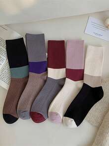 2pairs Randomly Dispatched Women's Knee-High Socks Made Of Colorblock Cashmere With Drawstring - Multicolor - View 3
