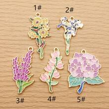 5pcs Flower Charm For Jewelry Making Enamel Pendant Zinc Alloy Gold Plated - Multicolor - View 3