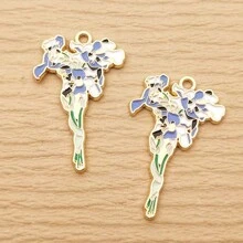 5pcs Flower Charm For Jewelry Making Enamel Pendant Zinc Alloy Gold Plated - Multicolor - View 5