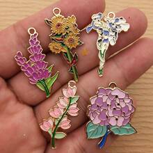 5pcs Flower Charm For Jewelry Making Enamel Pendant Zinc Alloy Gold Plated - Multicolor - View 2