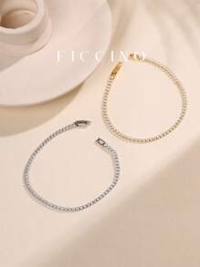 FICCINO Ficcino Gold-Plated Cubic Zirconia Set Square Buckle Bracelet, Simple But Elegant Women's Bracelet For Daily Wear
