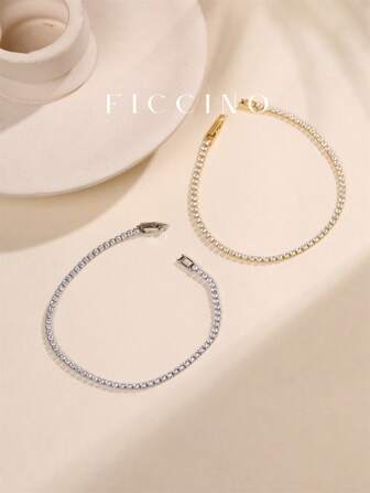  Ficcino Gold-Plated Cubic Zirconia Set Square Buckle Bracelet, Simple But Elegant Women's Bracelet For Daily Wear