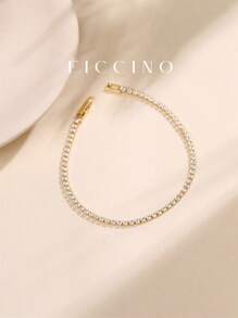FICCINO Ficcino Gold-Plated Cubic Zirconia Set Square Buckle Bracelet, Simple But Elegant Women's Bracelet For Daily Wear