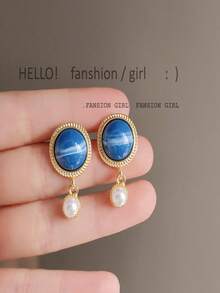 2入組巴洛克風格不對稱淡水珍珠手工設計霧面圓釘耳環,鍍925純銀針,高雅復古香港風溫柔珍珠耳飾 - 金色 - 查看 4