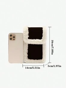 Winter New Style Women'S Mobile Phone Bag, Fluffy Sheepskin Mini Cream Mobile Phone Bag, Plush Shoulder Crossbody Coin Purse, Fashionable Contrast Color Vertical Mini Mobile Phone Bag - Black - View 5