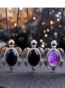 1 件天然石材吊墜可愛海龜治癒水晶時尚吊墜項鍊,diy 裝飾珠寶房間裝飾吊墜節日派對派對珠寶禮品 - 項鍊 - 查看 1