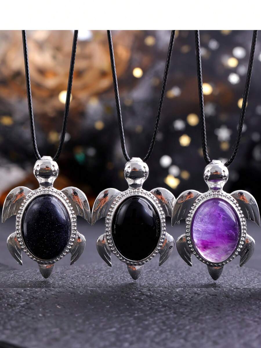 1 件天然石材吊墜可愛海龜治癒水晶時尚吊墜項鍊,diy 裝飾珠寶房間裝飾吊墜節日派對派對珠寶禮品 - 項鍊 - 查看 1