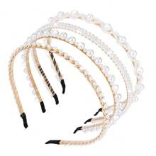 1pc Pearl & Rhinestone Decor Simple Gold-Tone Hair Hoop, All Match Hair Clip For Women's Korean Princess Style Hair Accessory - Multicolor - View 4
