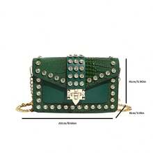 時尚鉚釘個性鑽石時尚鏈斜背包,哥德式小方包,適合大學生、女士、女孩、女士晚餐、約會、通勤、購物 - 綠色 - 查看 5