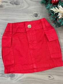 Tween Girls Denim Two-Piece Outfits - 紅白色 - 查看 3