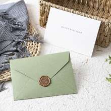 生日賀卡信封套裝、情人節手寫卡信封套裝、新年賀詞手寫卡信封套裝,1個信封+1張卡片+1個繪畫印章,祝福卡：新年快樂卡/愛你卡/生日快樂卡/最美好的祝福卡/感謝卡/祝好運卡 - 酪梨綠 - 查看 1