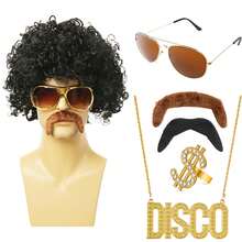 5 Piezas Peluca Punk Para Fiesta Disco, Peluca De Rock Para Hombres Y Accesorio De Cabeza - Marrón - Ver 3