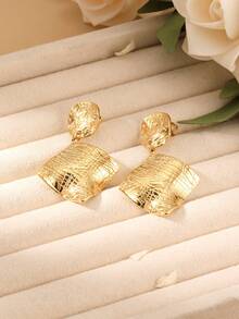 1pair Personalized Exaggerated Grid Design Pendant Earrings - Yellow Gold - View 1