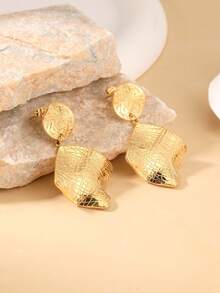 1pair Personalized Exaggerated Grid Design Pendant Earrings - Yellow Gold - View 3