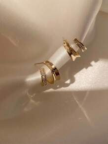 1pair Copper Alloy Double-Layered C Design Minimalist Earrings For Women - Gold - View 1