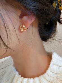 1pair Copper Alloy Double-Layered C Design Minimalist Earrings For Women - Gold - View 2