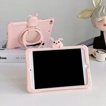 1pc Cute Heart Rabbit Anti-Fall Full Protective Silicone Soft Shell Tablet Case With 360 Rotation Stand Compatible With Ipad - Pink - View 8