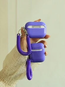 1pc Purple Anti-Drop Tpu Wireless Earphone Protective Case Compatible With Airpods 1/2/Pro With Elastic Neck Strap - Purple - View 2