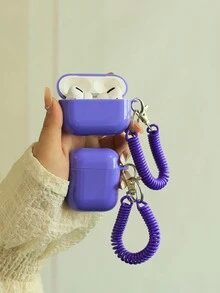 1pc Purple Anti-Drop Tpu Wireless Earphone Protective Case Compatible With Airpods 1/2/Pro With Elastic Neck Strap - Purple - View 3