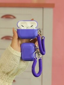 1pc Purple Anti-Drop Tpu Wireless Earphone Protective Case Compatible With Airpods 1/2/Pro With Elastic Neck Strap - Purple - View 1