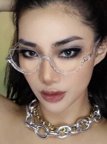 Lunettes de mode semi-rimless décorées de strass pour l'été, les vacances à la plage, l'extérieur et les voyages
