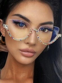 Lunettes de mode semi-rimless décorées de strass pour l'été, les vacances à la plage, l'extérieur et les voyages