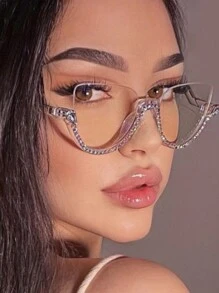Lunettes de mode semi-rimless décorées de strass pour l'été, les vacances à la plage, l'extérieur et les voyages