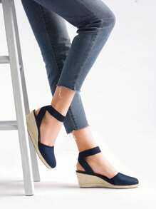 Women's Closed Toe Elastic Ankle Strap Espadrilles Vacation Outing Comfortable Commuting And Shopping Wedge Sandals Summer Shoes - 藏蓝色 - 查看 8