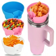 零食碗不倒翁零食托盤水杯 40 盎司帶手柄可重複使用零食環帶吸管蓋適合派對野餐度假 - 藍色 - 查看 1