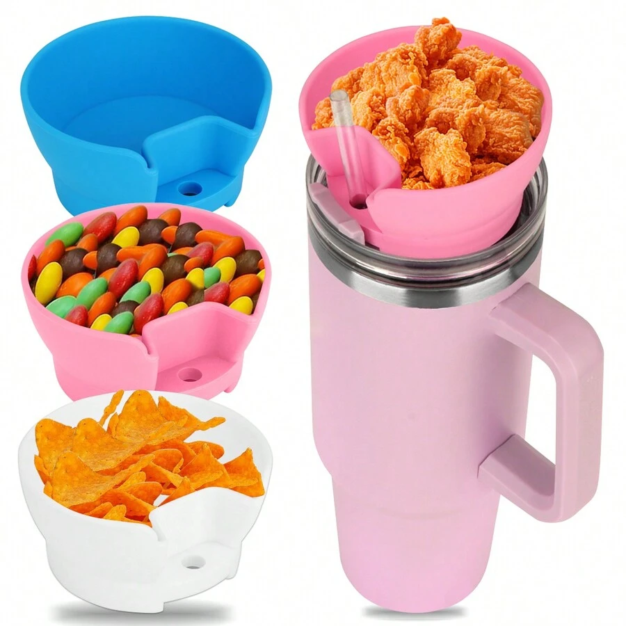 零食碗不倒翁零食托盤水杯 40 盎司帶手柄可重複使用零食環帶吸管蓋適合派對野餐度假 - 藍色 - 查看 1