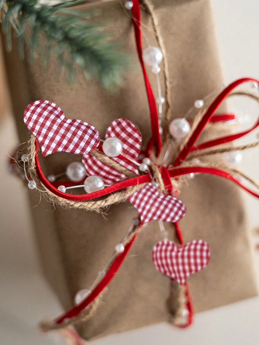 1入組情人節愛心珠編織帶,適用於禮物、花束包裝及婚禮diy裝飾 - 紅色 - 查看 1