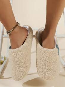 Women's New Home Slippers Rabbit Fur Slippers Soft Plush Shoes Indoor Anti-Skid Silent Warm Shoes - Apricot - View 3