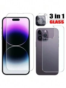 Cristal 3 en 1 Compatible con IPhone 14 Pro Max - Cristal 3D de lente delantera y trasera Compatible con IPhone 12 13 Mini 14 Plus - Protector de pantalla Compatible con IPhone 13 Pro Max - transparente - Ver 2