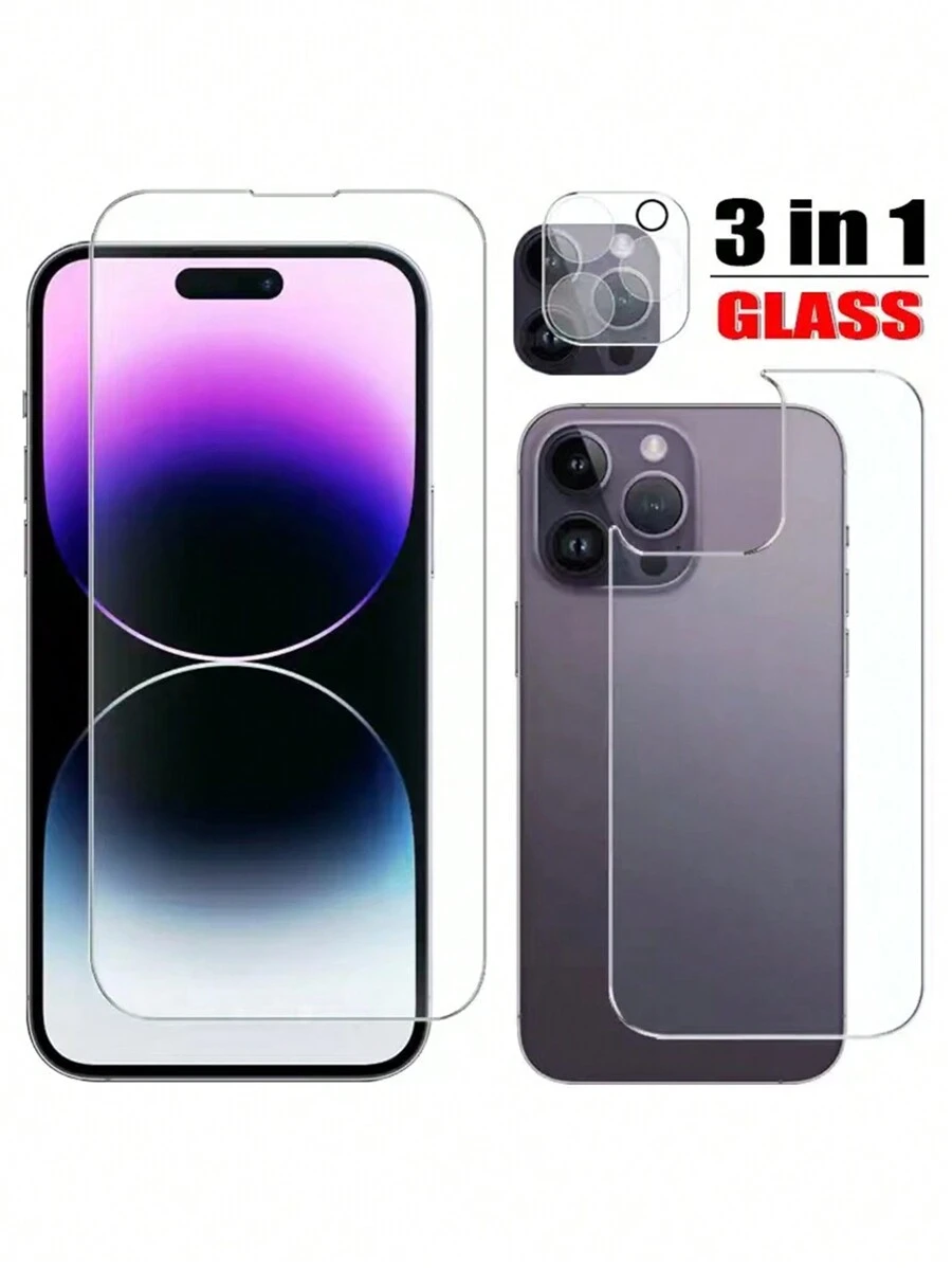 Cristal 3 en 1 Compatible con IPhone 14 Pro Max - Cristal 3D de lente delantera y trasera Compatible con IPhone 12 13 Mini 14 Plus - Protector de pantalla Compatible con IPhone 13 Pro Max