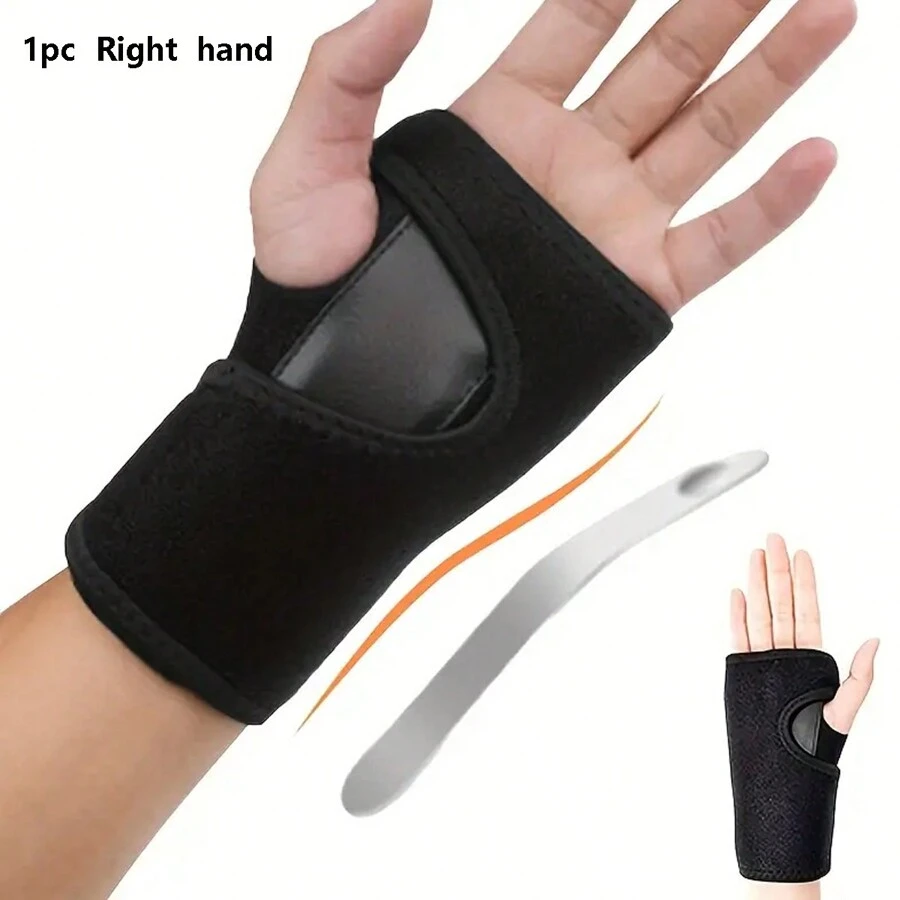 1个可调节腕托，适用于腕管综合征、举重、运动和日常使用，缓解关节不适和压力！（右手适用） - 黑色 - 查看 1