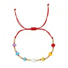 1入珠子手繩 小銅珠 手工可調節 可愛糖果色愛心堆疊珠寶 適合女性少女假日新款 - 彩色 - 查看 8