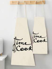 1pc Beige Cat Sailor Butterfly & Banana Print Linen Apron For Cooking - Pink - View 2