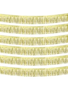 6入組10英尺淺金色箔片花邊裝飾,金屬金屬亮片彩帶牆掛式簾幕背景旗幟,適用於遊行花車、單身派對、婚禮、生日派對裝飾 - 淺金 - 查看 1