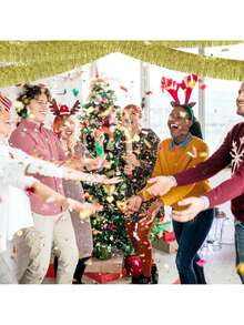 6入組10英尺淺金色箔片花邊裝飾,金屬金屬亮片彩帶牆掛式簾幕背景旗幟,適用於遊行花車、單身派對、婚禮、生日派對裝飾 - 淺金 - 查看 5