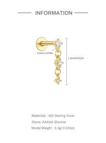 1PC 925 Sterling Silver Triangular Earrings With Ins Style All-Match Diamond-Encrusted Ball Ball Small Ear Bone Stud Ladies Jewelry Suitable For Girls Gifts - Gold - View 6