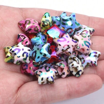10pcs 15mm Mixed Color Leopard Print Star Shaped Acrylic Beads For Diy Bracelet, Necklace And Jewelry Making