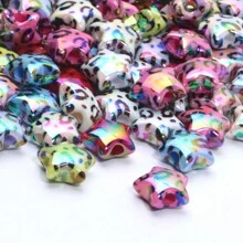 10pcs 15mm Mixed Color Leopard Print Star Shaped Acrylic Beads For Diy Bracelet, Necklace And Jewelry Making