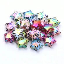10pcs 15mm Mixed Color Leopard Print Star Shaped Acrylic Beads For Diy Bracelet, Necklace And Jewelry Making