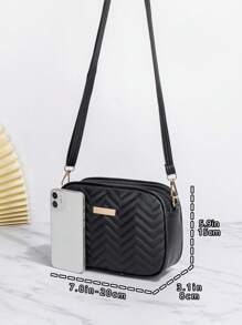 新款时尚菱形图案斜挎包，多功能三层单肩斜挎相机包 - 黑色 - 查看 2