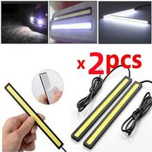 2 件裝 17 公分通用防水日行燈 Cob 霧燈汽車造型 Led 日間燈 Drl 燈霧條燈條燈 - 冰藍色 - 查看 6