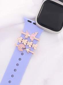 3pcs Watch Band Decorative Ring, Multi-Color Butterfly Electroplated Rhinestone Stud, Compatible With Apple/Samsung/Huawei Silicone Watch Bands (Watch And Watch Band Not Included) - Rose Gold - View 3