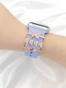 3pcs Watch Band Decorative Ring, Multi-Color Butterfly Electroplated Rhinestone Stud, Compatible With Apple/Samsung/Huawei Silicone Watch Bands (Watch And Watch Band Not Included) - Rose Gold - View 2