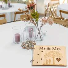 1 件木质宾客簿婚礼宾客簿，带个性化雕刻婚礼相册婚礼礼物先生和夫人宾客簿，用于结婚周年纪念、新娘和新郎订婚 10 页、圣诞节 - 卡其色 - 查看 6